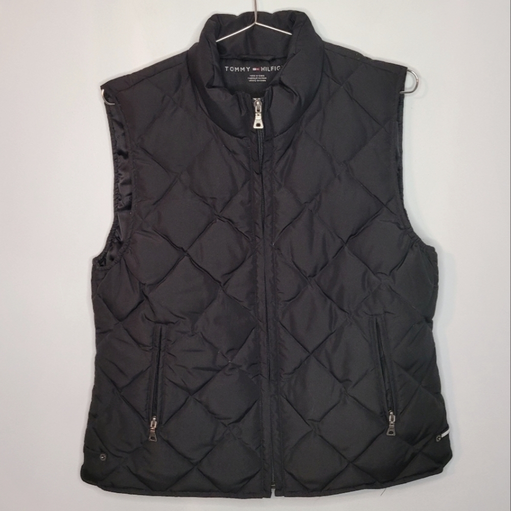 Tommy Hilfiger | Black Quilted Down Filled Zip-up Vest, With pockets